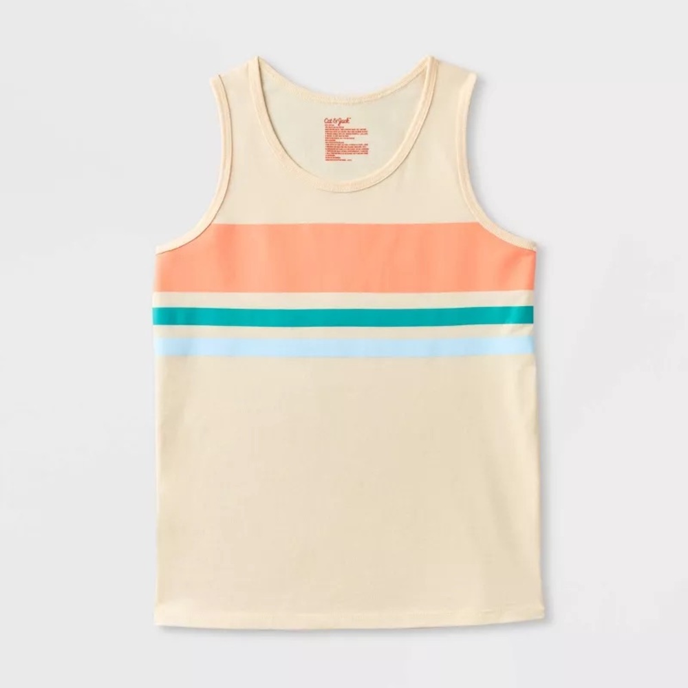 NWOT Boys L Cat & Jack Cream Tank Top with Colorful Stripes
